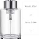 Foaming Soap Dispenser Set, 12 Oz Glass Hand Soap Dispenser with 304 Rust Proof Stainless Steel Pump, Waterproof Labels, for Bathroom Decor Kitchen College Dorm, Clear Silver Pump