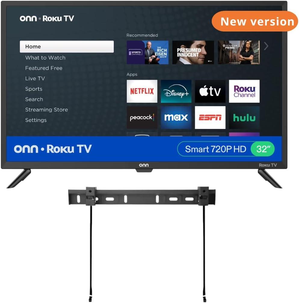 ONN 32-inch Roku Smart TV LED + Free Wall Mount with Wi-Fi Connectivity and Mobile App | Flat Screen TV Compatible with Apple Home Kit | Alexa and Google Assistant 