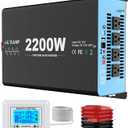 2200 Watts Pure Sine Wave Inverter 12V DC to 110V AC, 4400W Peak Power, 4 AC Outlets, USB & Type-C Port, Adjustable Input for Lithium Battery, RV/Truck/Boat/Solar Backup with LCD Remote (Blue)