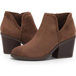 PiePieBuy Womens Ankle Boots Chunky Stacked Heel Slip on Shoes Faux Suede Side Zipper Casual Western Booties (6, Brown-1)