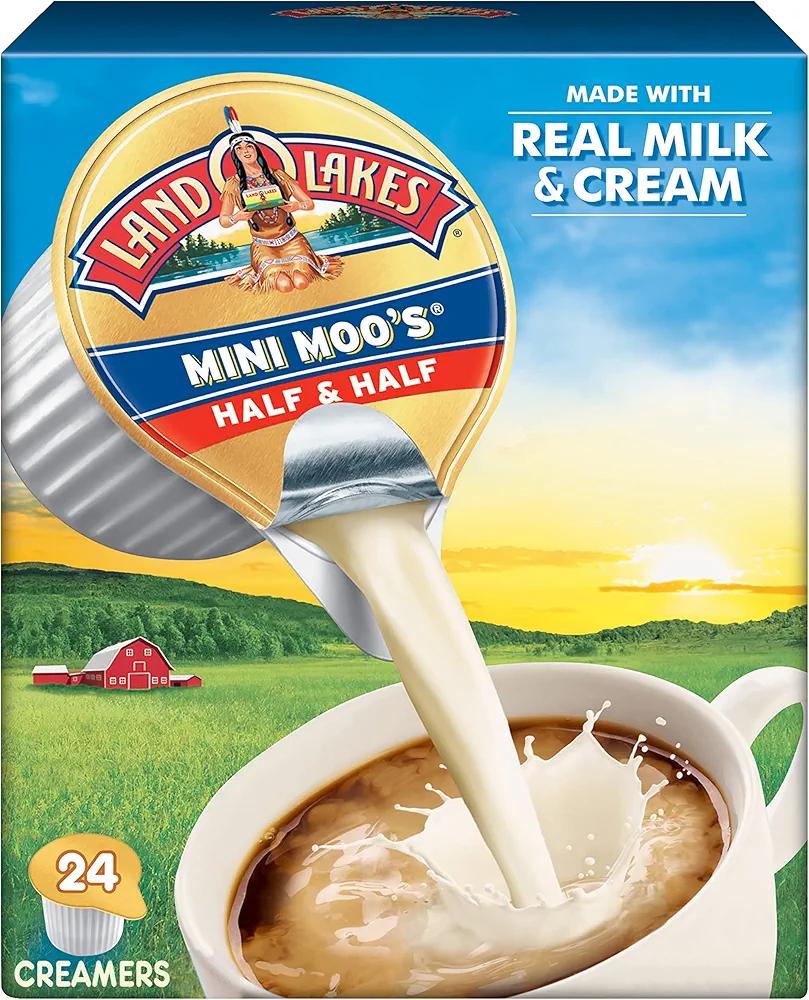 Land O Lakes Mini Moo’s Half & Half Creamer Singles, Shelf-Stable, 24 Count (Pack of 6)
