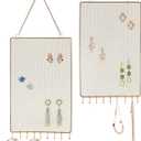 Heesch 2 Pack Earring Holder Wall Mounted Hanging Jewelry Organizer Display Decorative Metal Diamond Shape with Hooks for Necklaces Bracelets (Gold) (small grid golden)