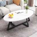 Wolawu Coffee Table Small Oval Table,White Faux Marble Table for Living Room, Modern Center Tea Tables for Small Space,Wooden Tables End Tables with Sturdy Black Metal Leg