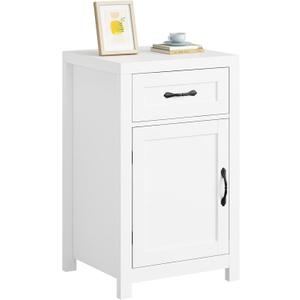 CARPETNAL Night Stand Nightstand with Drawer Storage Bed Side Table End Table Large Modern Wood Wide Bedside Stand Mid Century Night Stands for Bedroom Living Room Sofa Couch Home Office (White) (1 Piece)