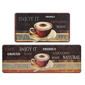 ROSMARUS Coffee Kitchen Rug Set 2 Pieces, Kitchen Floor Mats Cushioned Anti-Fatigue Waterproof Easy to Clean Comfort Standing Kitchen Mats for Floor  (17"30"+17"x47") 