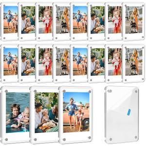Lzerking Acrylic Magnetic Picture Frame 20 Pack 2.36x3.54 Inches Mini Polaroid Fridge Magnet Frames, Double Sided Clear Refrigerator Photo Frame for Fujifilm Instax