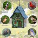 Bird Houses for Outside Cottage Garden Birdhouse Green Resin Birdhouses for Outdoors with Flower and Stone Details for Bluebird Finches Cardinals Bird Nesting Garden, Patio, Yard