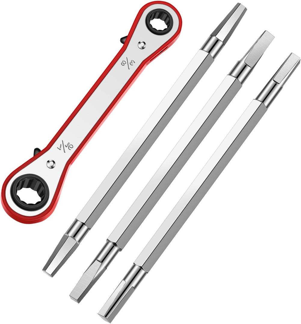 Chumia 4 Pcs Metal Seat Removal Set Including 3 Removal Tools and a 3/8 Inch and 7/16 Inch Ratchet Shower Cartridge Faucet, Remove and Install Hex or Square Faucet Seats Tool