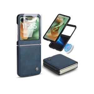 ASAPDOS Leather Folio Magnetic Case for Motorola Razr 2024/2025[Not fit Ultra or Plus][Compatible with MagSafe],Built-in Screen Protector and PU Leather Thin Slim Protective Case Cover Blue