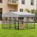 Outdoor Dog Kennel, 10x10x6 FT Dog Kennel Outside with Lock, Dog Enclosures for Large Dogs with UV-Resistant Waterproof Cover for Outside