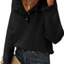 BTFBM Womens Sweaters Fall Winter Clothes 2025 Long Sleeve Button Down Ruffle Crew Neck Casual Knitted Pullover Tops (Large, Solid Black)