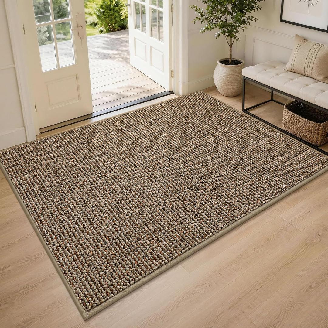 BEQHAUSE Dirt Trapper Door Mat 48" x 72", Non-Slip Washable Doormats, Beige | Entrance Mat Dirt Resistant and Absorbent Welcome Mat, Low Profile Floor Mats for Front Back Door and Entryway