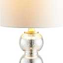 JONATHAN Y 21" Mercury Glass/Brass Gold Glass Table Lamp for Bedroom and Living Room, White Linen Shade, Modern Stacked Sphere Bedside Lamp, LED Bulb Included (JYL1021C)