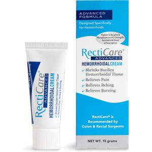 RectiCare Advanced Hemorrhoidal Cream: Advanced Treatment to Shrink & Soothe Hemorrhoids - Itch & Burn Relief - 15g Hemorrhoidal Cream with Lidocaine