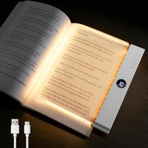 Smart Flat Book Light, Rechargeable Clear LED Reading Light with 3 Colors & Timer, Dimmable Full Page Panel Plate Lamp, Reading Lights for Book, Kids Eye Protection for Night Reading in Bed - White
