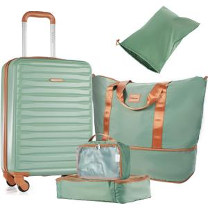 3 Piece ABS+PC Luggage Set, Carry On with Spinner & Duffle, Light Green