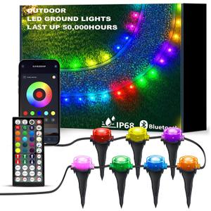 IVRICH 50FT Outdoor Ground Lights, Smart RGB Pathway Lights with APP/Remote Control, IP68 Waterproof, Music Sync, Timer Function, Color Changing, for Patio Yard Lawn Walkway Driveway Garden Decor