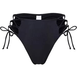 Bestselling Curvy High Waist Strappy Tie Side Ruched Retro Cut Leg Lace Up Cheeky Swim Briefs Bikini Bottom (X-Large, Black)