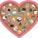 BENECREAT Pearl Pink Heart Pin Cork Board, 7.8x7.1inch Bulletin Display Board Wall Mounted Cork Board with Pink Frame for Brooch Pin Storage Display, Office Home and School Decor