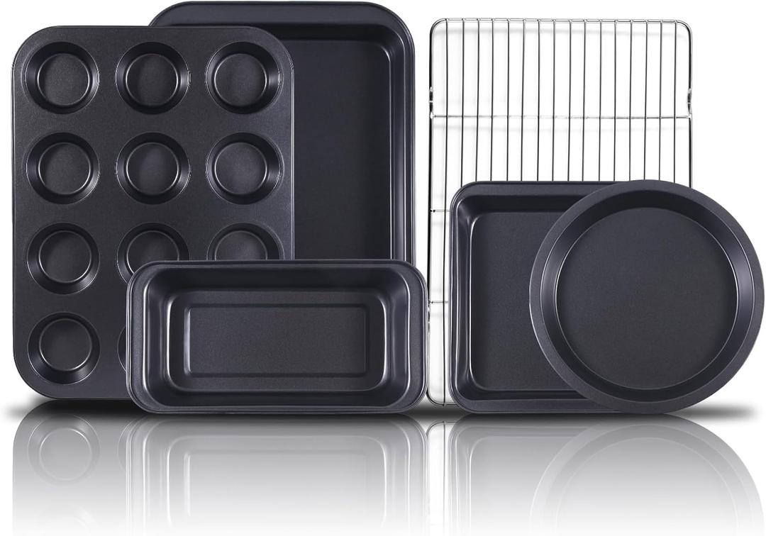 Baking Pans Set, 6-Piece Bakeware Set with Nonstick Cookie Sheets and Cake Pans