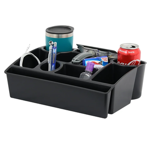 Vehicle Seat Organizer Car Storage Caddy with Carrying Handle, 2 Large Cup Holders, 10 Compartments, Hidden Extra Storage, Fits Most Vehicles, Made in USA from Recycled Plastic