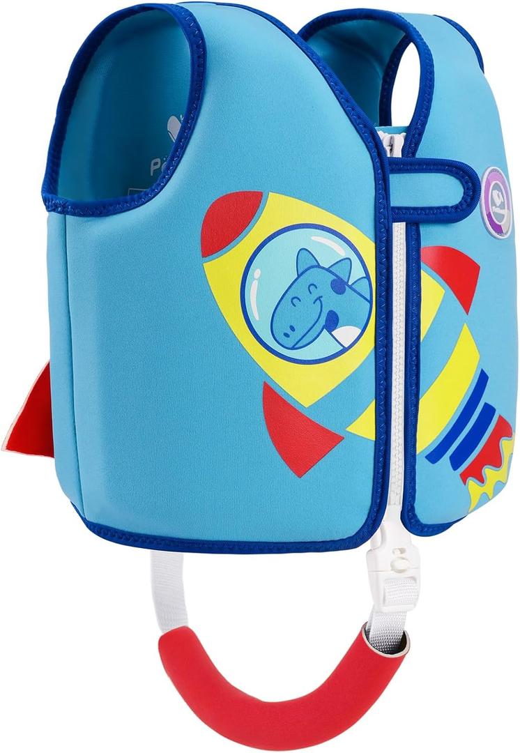 Pottwal Swim Vest for Kids - Swim Jacket for 1-2 Years (24-33LBS) - Buoyancy Aid Made of Neoprene & EPE - with Adjustable Crotch Strap (Small, Sea Blue)