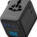 Universal Travel Adapter, International Travel Plug Adapter with 3 USB-C  2 USB-A Ports 70W, All in One Portable Socket, for USA, UK, EU, AU  224+ Countries (Black)