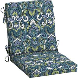 Arden Outdoor Midback Chair Cushion, 18 x 16.5, Water Repellent, Fade Resistant 18 x 16.5, Sapphire Aurora Blue Damask