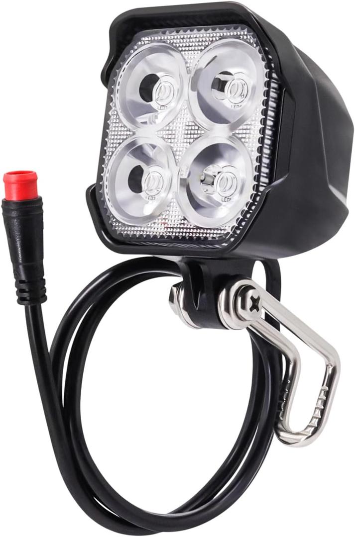Electric Bicycle Headlight, 4Pcs LED 400 Lumens, 24V 36V 48V Compatible, Waterproof 2 Pin Connector, Ebike Front Light for Night Riding