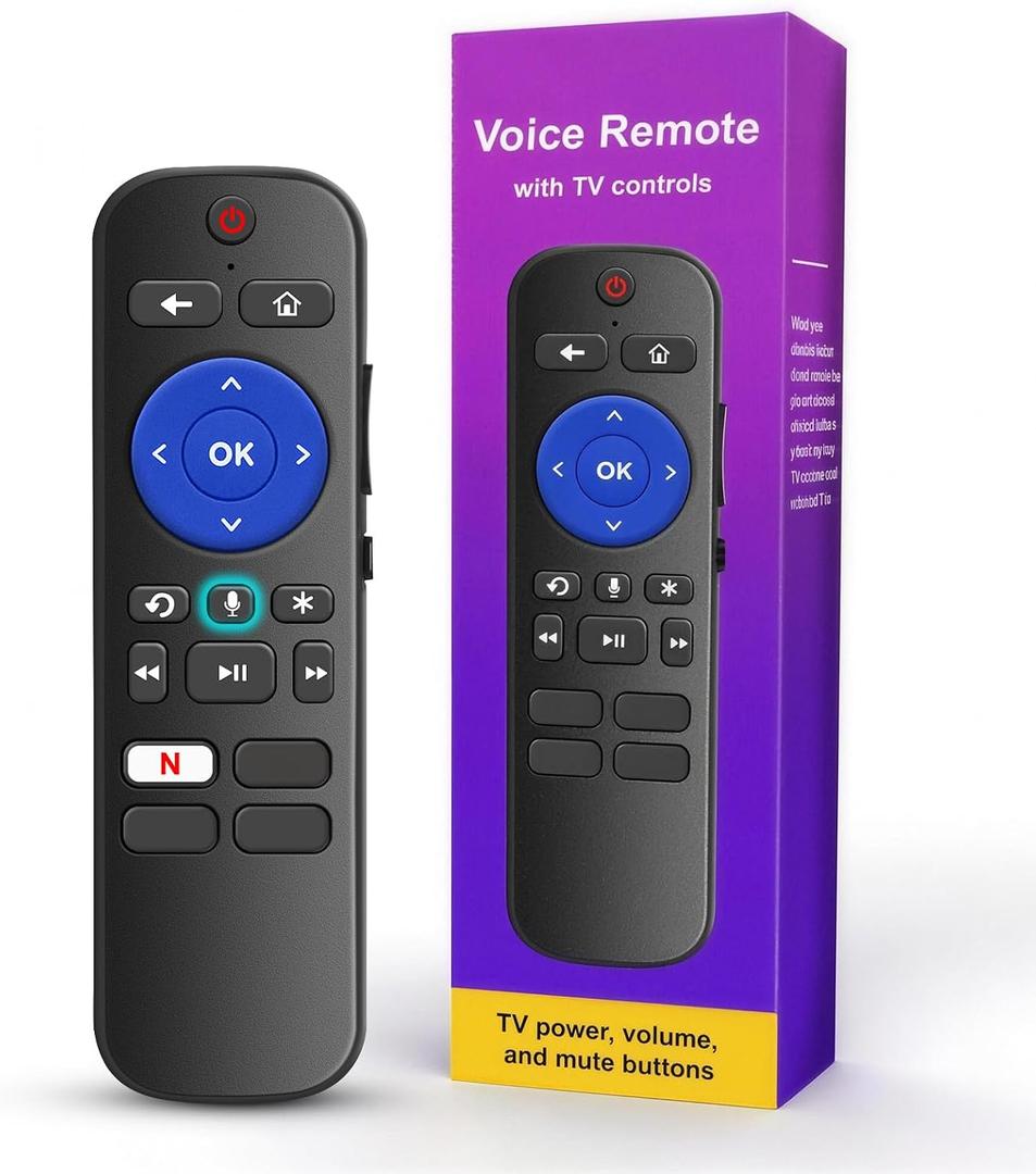 Replacement for Roku Voice Remote : Voice Remote Control for Roku TV, Audio Devices, Streaming Stick, Most Players with 4 Shortcuts & Easy Setup, Purple