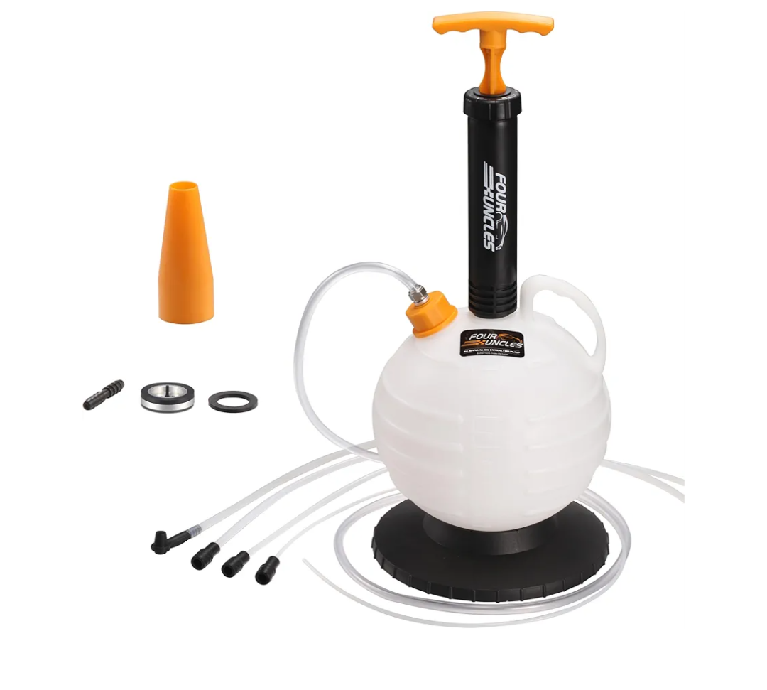 FOUR UNCLES 6L Manual Oil Extractor Pump - Fluid Extractor with 59" Main Hose, Three 41" Extension Tubes for Automotive Oil Change, a Brake Bleeding Hose for Brake Fluid Change
