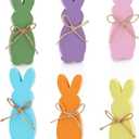 Chunful 6 Pcs Easter Bunny Table Decor Colorful Wood Bunny Signs Rabbit Shaped Tiered Tray Decor for Home Mantel Room Freestanding Tabletop Decorations Spring Party Supplies