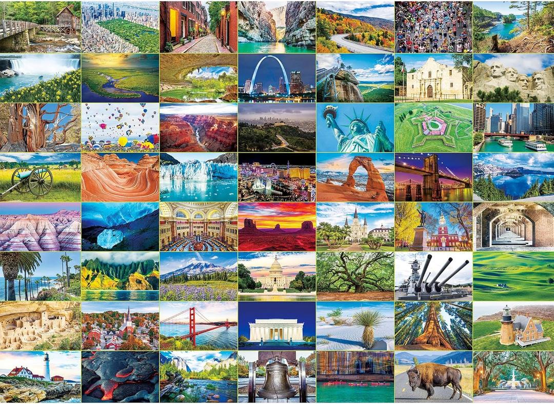 BenBen 1000 Piece Puzzle for Adults, Iconic America, 56 USA Landmarks, Travel Landscape Puzzle Including National Parks, Jigsaw Puzzles with Letters or Patterns on Back