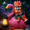 Gerrii Solar Tiki Statue Outdoor Light Decoration Tiki Bar Garden Statues 11'' Resin Waterproof Flamingo Figurines for Garden, Patio, Balcony, Yard, Lawn Ornament