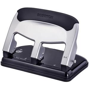 Bostitch Office EZ Squeeze Heavy Duty 3 Hole Punch, 40-Sheet Capacity, Use Less Force, Perfect for Home Office School Supplies, Sleek Design, Silver