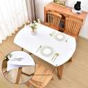 Oval White Fitted Tablecloth with Elastic 48x72 inch for Oval Tables Washable Stretchy Spandex Fabric Table Cover Cloth Not Vinyl Table Protector (72" x 48" (Oval))