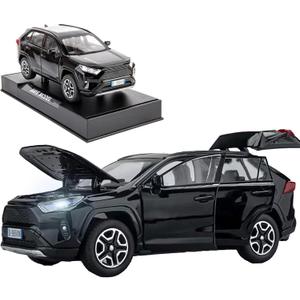 Model Car Compatible for 1/32 RAV4 Toy Car Alloy Diecast Collectible Model with Light and Sound Toy Vehicle for Boys Kids Toddler Gift, Black Car