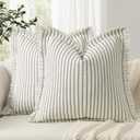 ZWJD Throw Pillow Covers 16x16 Set of 2 Striped Pillow Covers with Fringe Chic Cotton Decorative Pillows Square Cushion Covers for Sofa Couch Bed Living Room Farmhouse Decor, (Olive Green)