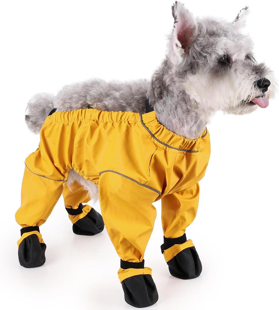 Dog Suspender Boots, Anti-Slip & Waterproof Dog Shoes with Full Leg Coverage, Adjustable Dog Boots for Small Medium Dogs, the Dog Rain Boots for Outdoor Rainy & Muddy Yellow S