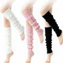 Women Leg Warmers, 3 Pairs Fashion Cute Cable Knit Leg Warmers, Winter Warm Long Boot Socks (Black, White, Pink)