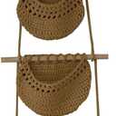 Hanging Fruit Basket,3-Tier Hand-Woven Cotton Rope Wall Basket,Macrame Hanging Produce Basket for Fruit & Vegetable Storage Hanger Over the Door Organizer Boho Basket Decor,Hemp Color