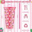 Cholemy 24 Pcs 24 oz Flamingo Plastic Cups with Lids and Straws Flamingo Party Favor Reusable Drinking Tumblers Bulk for Juice Water Coffee Tea Birthday Party Supplies