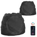 JMJEAN Outdoor Speakers Bluetooth Waterproof Patio TWS Connection Outdoor Bluetooth Speakers Wireless Solar Powered and Rechargeable Rock Speaker for Patio Pool, Backyard (Black, 2 Pack)