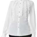 Womens Gothic Victorian High Neck Long Sleeve Ruffle Blouse Steampunk Lolita Costume Tea Party & Halloween Black/White (X-Large)