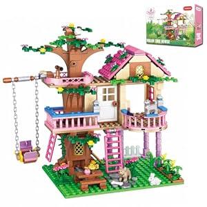 CSNRHG Tree House Building Set Multi Level Forest House Swing Animal Figure