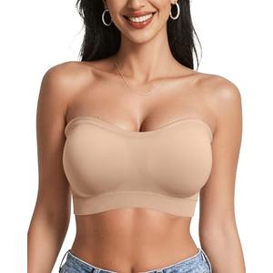 OEAK Strapless Bras for Women Wireless Bandeau Bra Non Slip Push Up Tube Top Seamless Bras Comfortable Padded Bralette Nude Medium