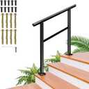 SPACEEUP Hand Rails for Outdoor 3 Steps, Wrought Iron Handrail Fit 1 to 3 Exterior Steps, Heavy Metal Outside Stair Rails for Porch Steps Concrete Steps Wood Steps, Easy Installation, Black