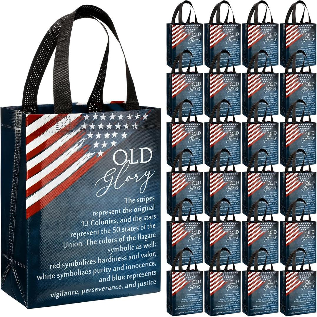 Sweetude 30 250 Anniversary Patriotic Gift Bags Bulk American Flag Theme Bags with Handle Medium Reusable USA Souvenirs Gifts for Church Remembrance Day Party Decorations Favors