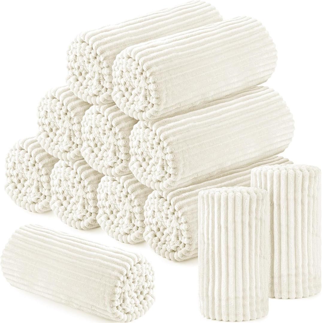 Buryeah 12 Pcs Flannel Throw Blanket Bulk 50 x 60 in Sleepover Blankets Outdoor Wedding Throw Lightweight, Oeko-TEX Standard 100 Certified for Sofa Donation Homeless Gifts (White)