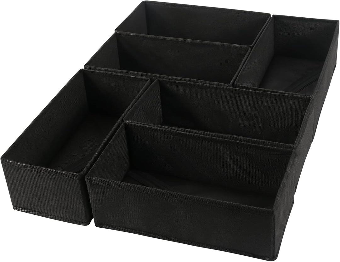 6 Pack Dresser Organizers - Drawer Organizers for Clothing & Baby, Woven-Fabric Storage Drawers (Black (1 Cell)